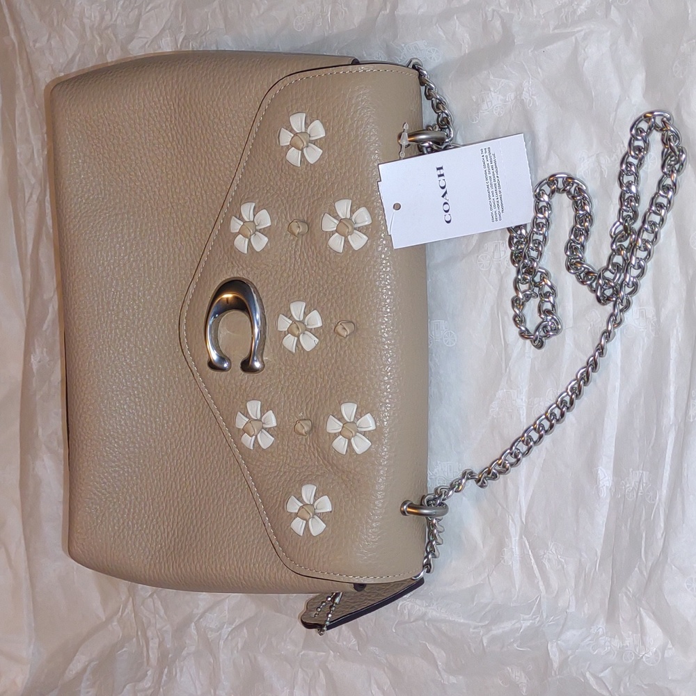 COACH Tammie Shoulder Bag with Floral Whipstitch in Taupe/Silver - Picture 8 of 12